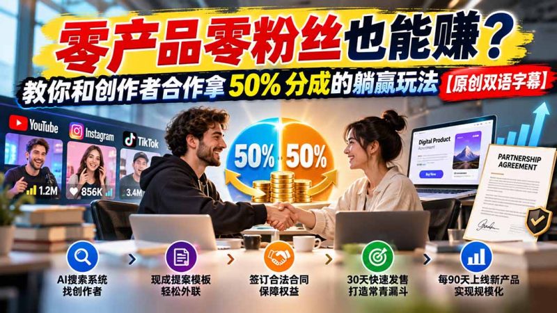 零产品零粉丝也能赚?教你和创作者合作拿 50% 分成的躺赢玩法【原创双语字幕】-初遇资源网