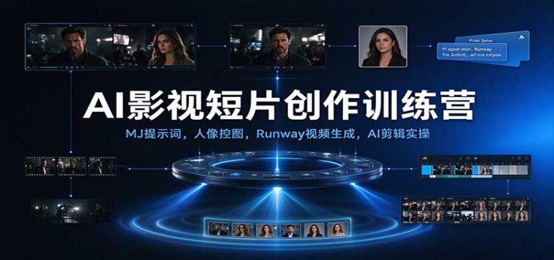 AI影视短片创作训练营:MJ提示词,人像控图,Runway视频生成,AI剪辑实操-初遇资源网