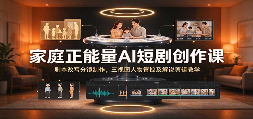 家庭正能量AI短剧创作课：剧本改写分镜制作，三视图人物管控及解说剪辑教学 - 福缘网