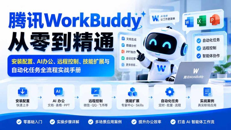 腾讯WorkBuddy从零到精通：安装配置、AI办公、远程控制、技能扩展与自动化任务全流程实战手册-初遇资源网
