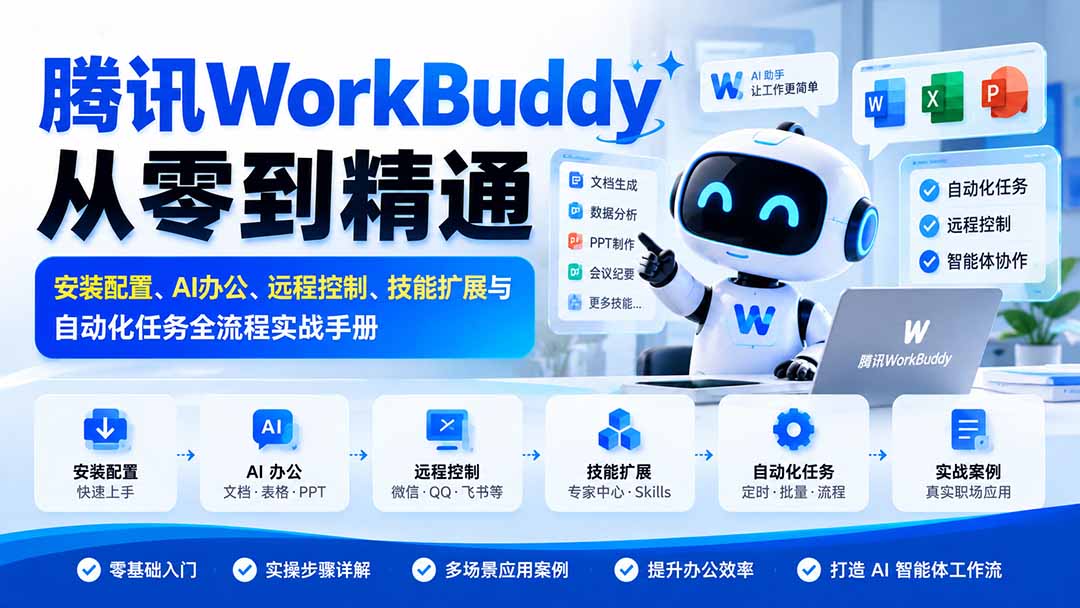 腾讯WorkBuddy从零到精通：安装配置、AI办公、远程控制、技能扩展与自动化任务全流程实战手册 - 中创网