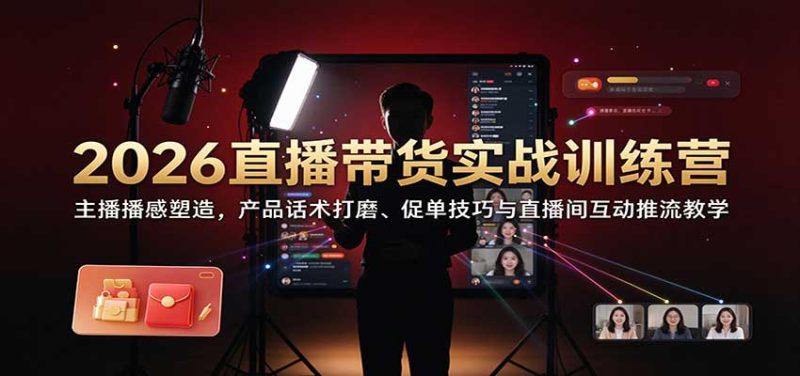 2026直播带货实战训练营:主播播感塑造,产品话术打磨、促单技巧与直播间互动推流教学-初遇资源网