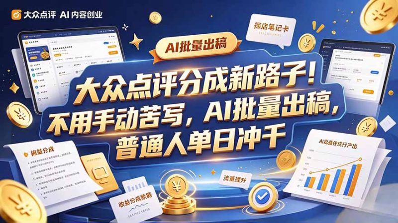 大众点评副业新玩法，工具提效解放双手，批量做笔记，单日可破千-初遇资源网