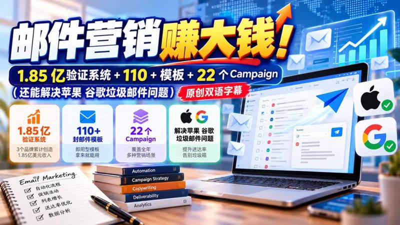 邮件营销赚大钱!1.85亿验证系统+110+模板+22个Campaign(还能解决苹果 谷歌垃圾邮件问题)【原创双语字幕】-初遇资源网