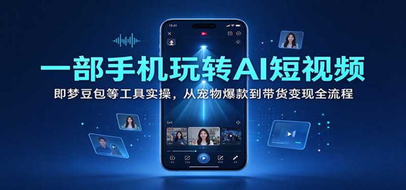 一部手机玩转AI短视频:即梦豆包等工具实操,从宠物爆款到带货变现全流程-初遇资源网