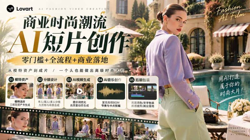从一张模特图到高级时尚广告大片:AI三视图资产、场景合成、电影分镜、动态生成与复古音乐剪辑实战课-初遇资源网