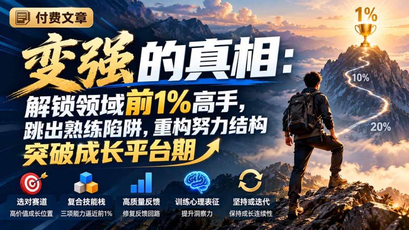 付费文章：变强的真相：解锁领域前1%高手，跳出熟练陷阱，重构努力结构突破成长平台期-初遇资源网