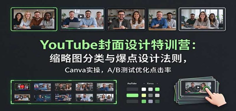 YouTube封面设计特训营:缩略图分类与爆点设计法则,Canva实操,A/B测试优化点击率-初遇资源网