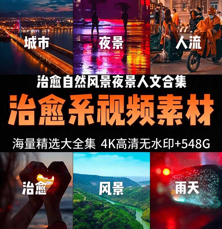 氛围感3万+海量高清剪辑实况素材，含雨天、雪天、夜景、街道等经典场景，伤感唯美励志短视频无水印素材