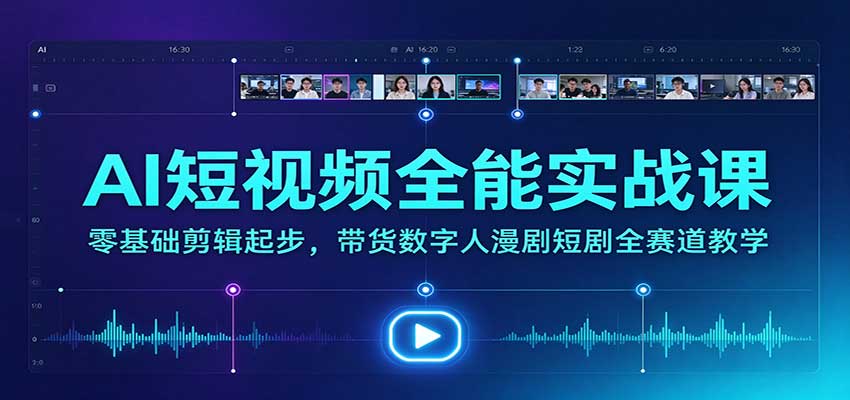 AI短视频全能实战课：零基础剪辑起步，带货数字人漫剧短剧全赛道教学 - 福缘网