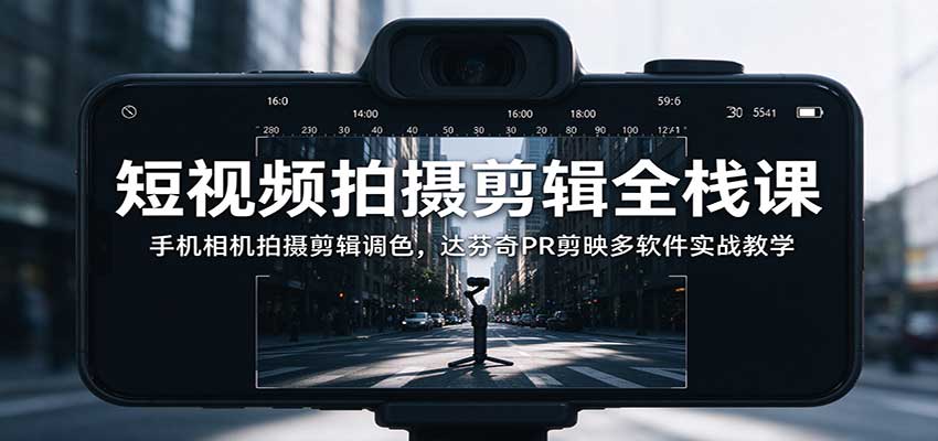 短视频拍摄剪辑全栈课：手机相机拍摄剪辑调色，达芬奇PR剪映多软件实战教学 - 福缘网