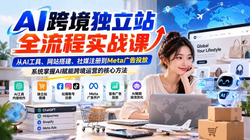 AI跨境独立站全流程实战课:从AI工具、网站搭建、社媒注册到Meta广告投放,系统掌握AI赋能跨境运营的核心方法-初遇资源网